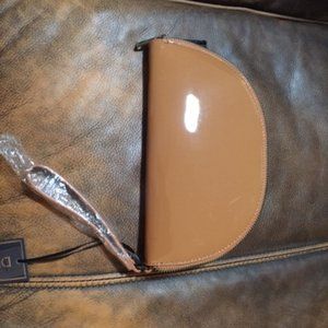 Caramel patent clutch purse with writst strap